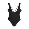 thumbnail image 3 of Xfvqtps Womens One Piece Swimsuit High Cut Backless Deep V Neck Tummy Control Floral Solid Color Beach Summer Monokini Thong Swimsuit Black, 3 of 4