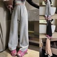 thumbnail image 3 of Baggy Girls Sweatpants High Waisted Wide Leg Elastic Waist Sweat Pants Comfy Drawstring Casual Active Pants Pretty Sweatpants For Girls Pink 8-9 Years, 3 of 8
