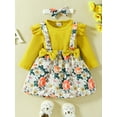 thumbnail image 3 of Bagilaanoe 2Pcs Newborn Baby Girls Overalls Dress Set Ribbed Long Sleeve Romper Tops + Suspender Skirt + Headband 3M 6M 9M 12M 18M Infant Casual Outfits, 3 of 9