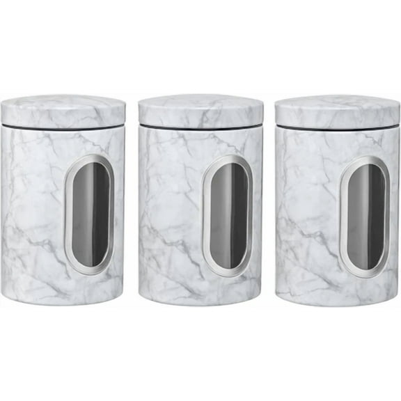 3 Pack Food Storage Canister Marbled White/Black Container With Window