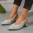 thumbnail image 4 of Dakaela Kitten Heels for Women Rhinestone Closed Pointed Toe Chunky Heeled Sandals Sparkly Slip on Wedding Bride Dress Pumps Shoes Silver 8, 4 of 9