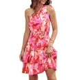 thumbnail image 1 of PRETTYGARDEN Vestido Mini Floral Rosa con Lazo y Un Hombro Talla S, 1 of 8