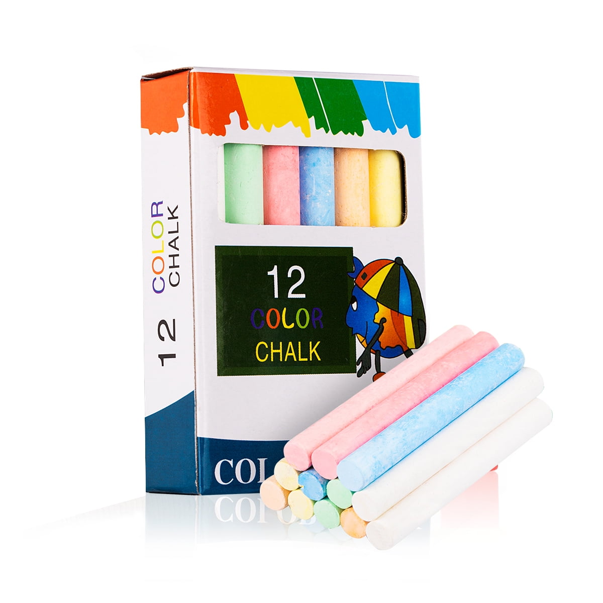 12 X Coloured Chalk Sticks Blackboard Pavement Kids Childrens Colour Art Craft 