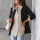 thumbnail image 4 of Camisa a rayas para mujer con botón, manga larga, cuello de solapa, blusa tipo cárdigan informal para otoño Caqui XL, 4 of 6