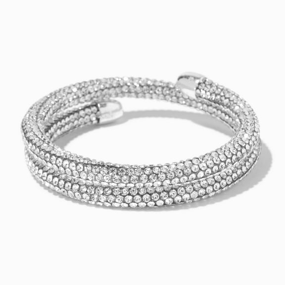 Claire's Silver Pave Crystal Coil Wrap glass Bracelet for tween,teen