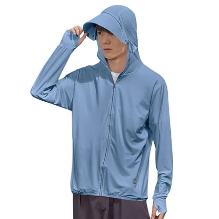 Sun Protection Jackets for Men Plus Size Full Zip Long Sleeve Hooded Coat for Big & Tall Men Outdoor Lightweight Fishing Hiking Jackets with Pockets Navy M