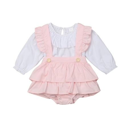 Clothing Garb - Newborn Kids Baby Girl Ruffle Tops T-Shirt Suspender Tutu Dress Pants Outfits Sunsuit