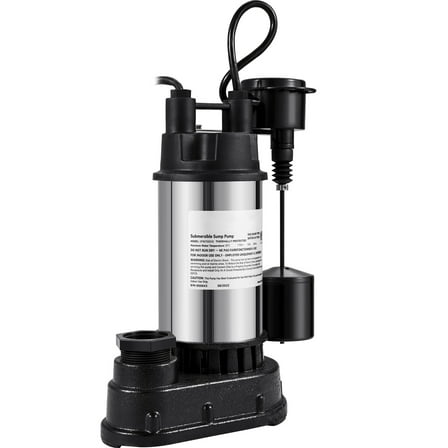 KFFKFF Sump Pump, 1.5 HP 6000 GPH, Submersible Cast Iron and Stainless Steel Water Pump, 1-1/2" Discharge With 1-1/4" Adaptor, Automatic Vertical Float Switch, for Indoor Basement Water Basin