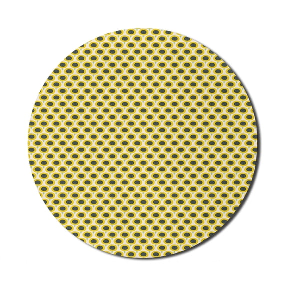 Floral Mouse Pad for Computers, Doodle Sunflowers Nursery Harvest Playroom Simplistic Gardening, Round Non-Slip Thick Rubber Modern Gaming Mousepad, 8" Round, Dark Teal Green Yellow, by Ambesonne