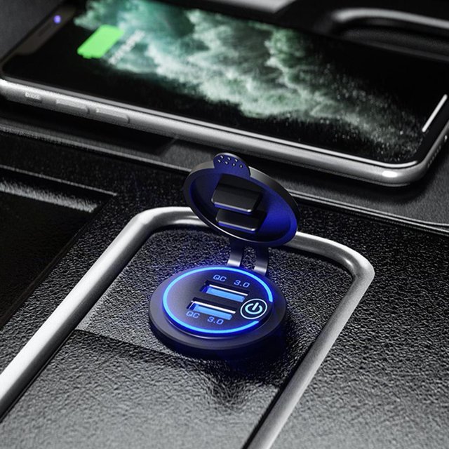 Cargador De Coche Cargadores de coche de teléfono USB duales QC3.0 Toma de encendedor de cigarrillos de carga (Azul)