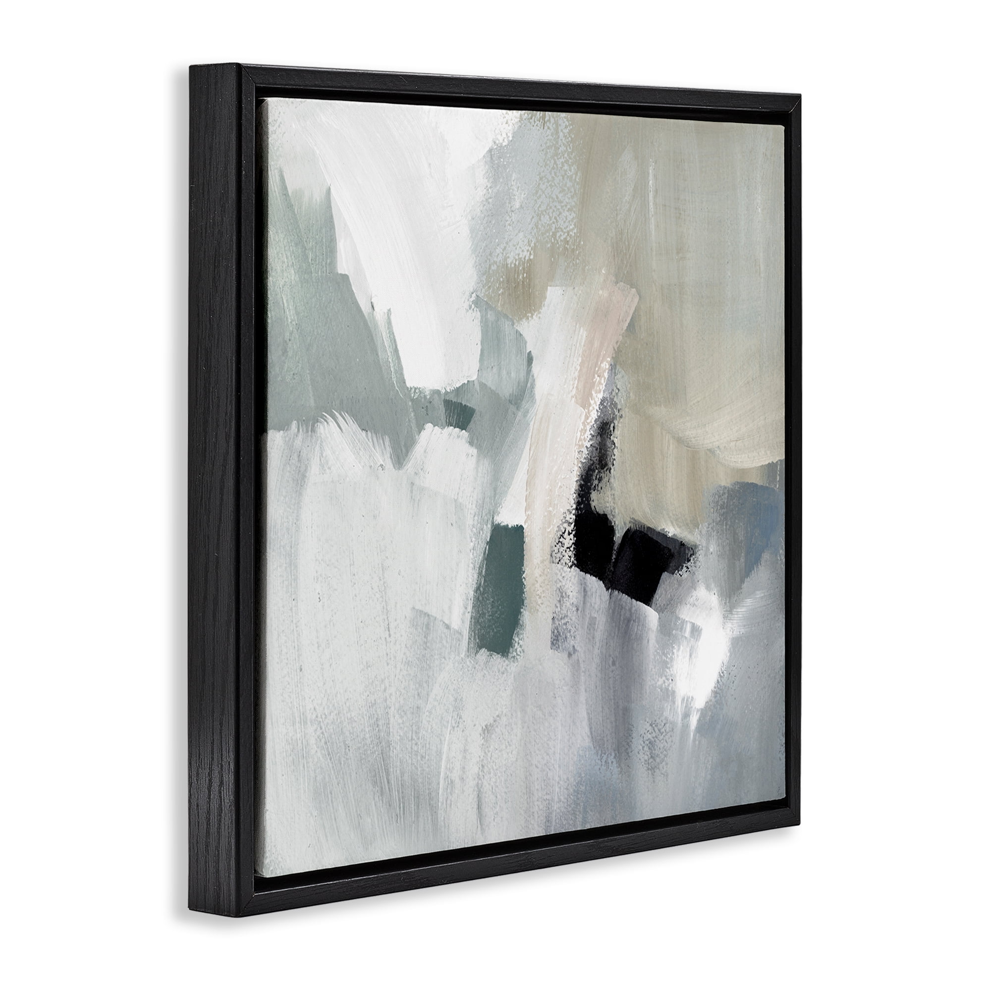 Stupell Industries Quiet In Grays Abstract Abstract Painting Black Floater Framed Canvas Art Print Wall Art, 25 x 25