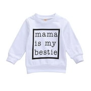 Baby Pullover Sweater, mama is my bestie Letter Printing Ribbed Closing Classic Round Neck Spring Clothing
