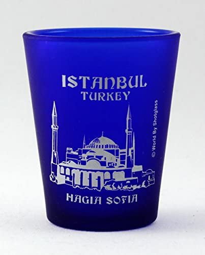 ISTANBUL TURKEY HAGIA SOFIA COBALT BLUE FROSTED SHOT GLASS SHOTGLASS 