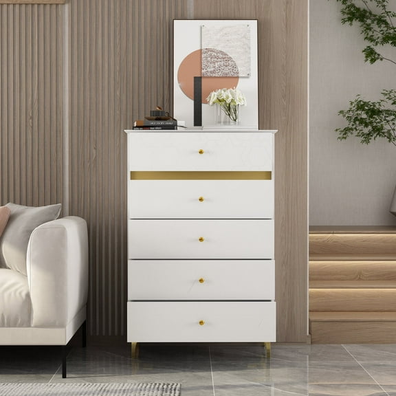 WIAWG 5 Drawer Dresser with Foldable Drawer Dividers, Chest of Drawers Storage Cabinet Organizer White