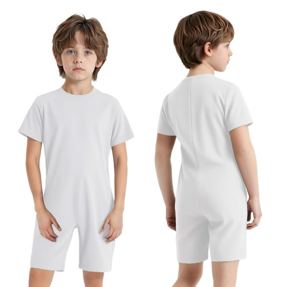 TiaoBug Kids Boys Short Leg Romper One-Piece Special Needs Adaptive Clothing White 10