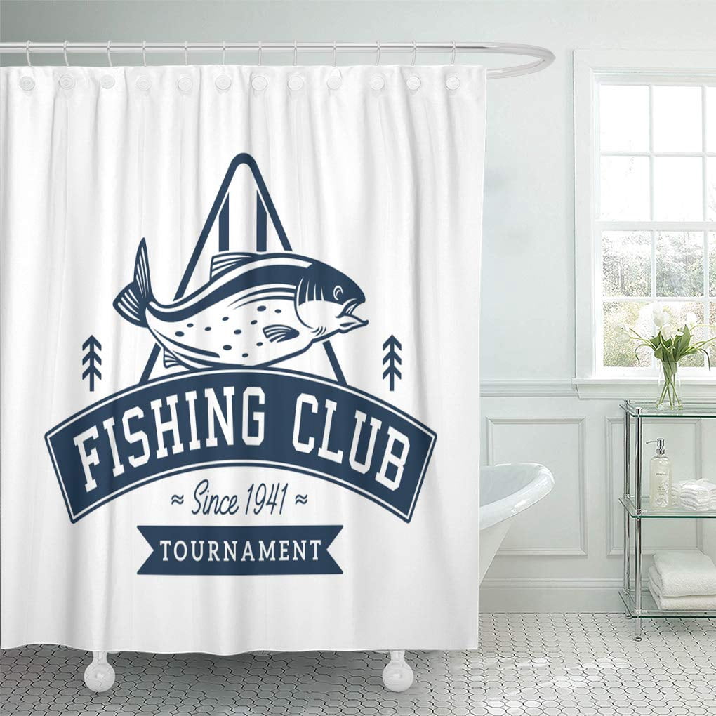 Cynlon Bass Black Adventure Vintage Monotone Summer Fishing Badge White Bathroom Decor Bath Shower Curtain 60x72 Inch Walmart Com Walmart Com
