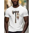 thumbnail image 3 of Indian Tomahawk Feather Men's T Shirts T-Shirt for Men Crew Neck Tees Cotton Tops, White, S, 3 of 7