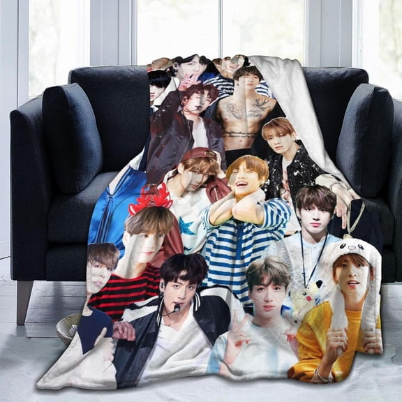 Jungkook Blanket Soft and Warm Lightweight Fluffy Throws Blankets Rug Carpet Gift for Beach Yoga Bedroom Living Room Decoration Sofa Camping Trip Dorm Decor All Season