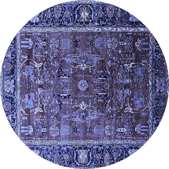 Ahgly Company Machine Washable Indoor Round Oriental Blue Traditional Area Rugs, 4' Round