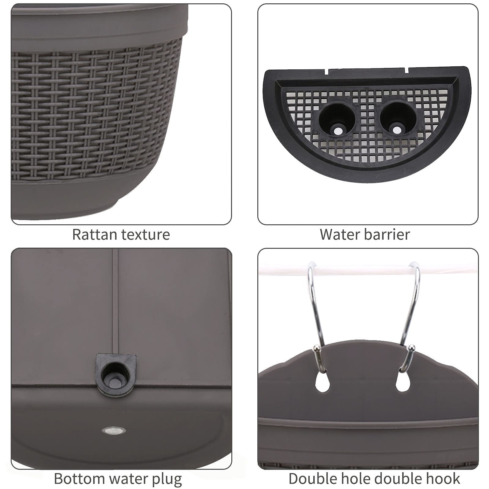 Set of 2 Pcs Hanging Planters Outdoor Hanging Basket Plastic Flower Pot Plants Holder Hanger for Balcony Fence Wall Mounted