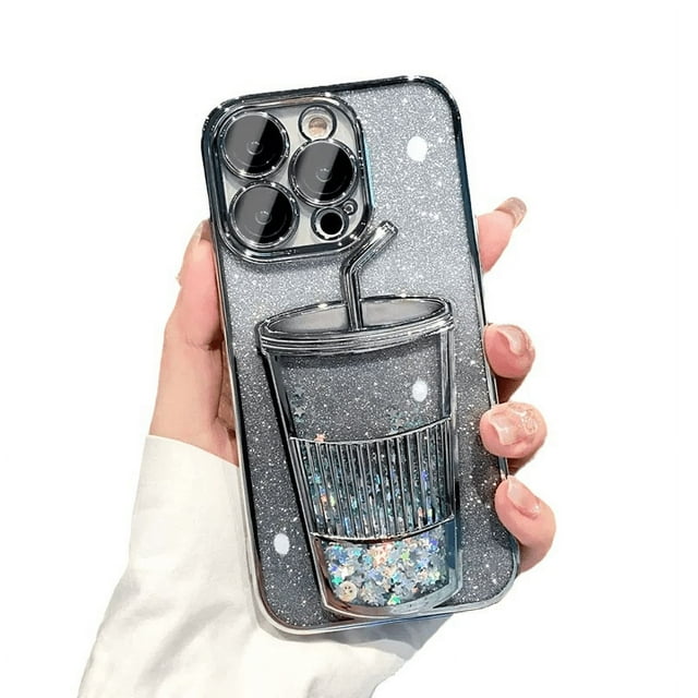 Adecuado para iPhone 14 Pro Max, funda para teléfono móvil con forma de taza de arena movediza tridimensional, cubierta suave con revestimiento de brillo degradado