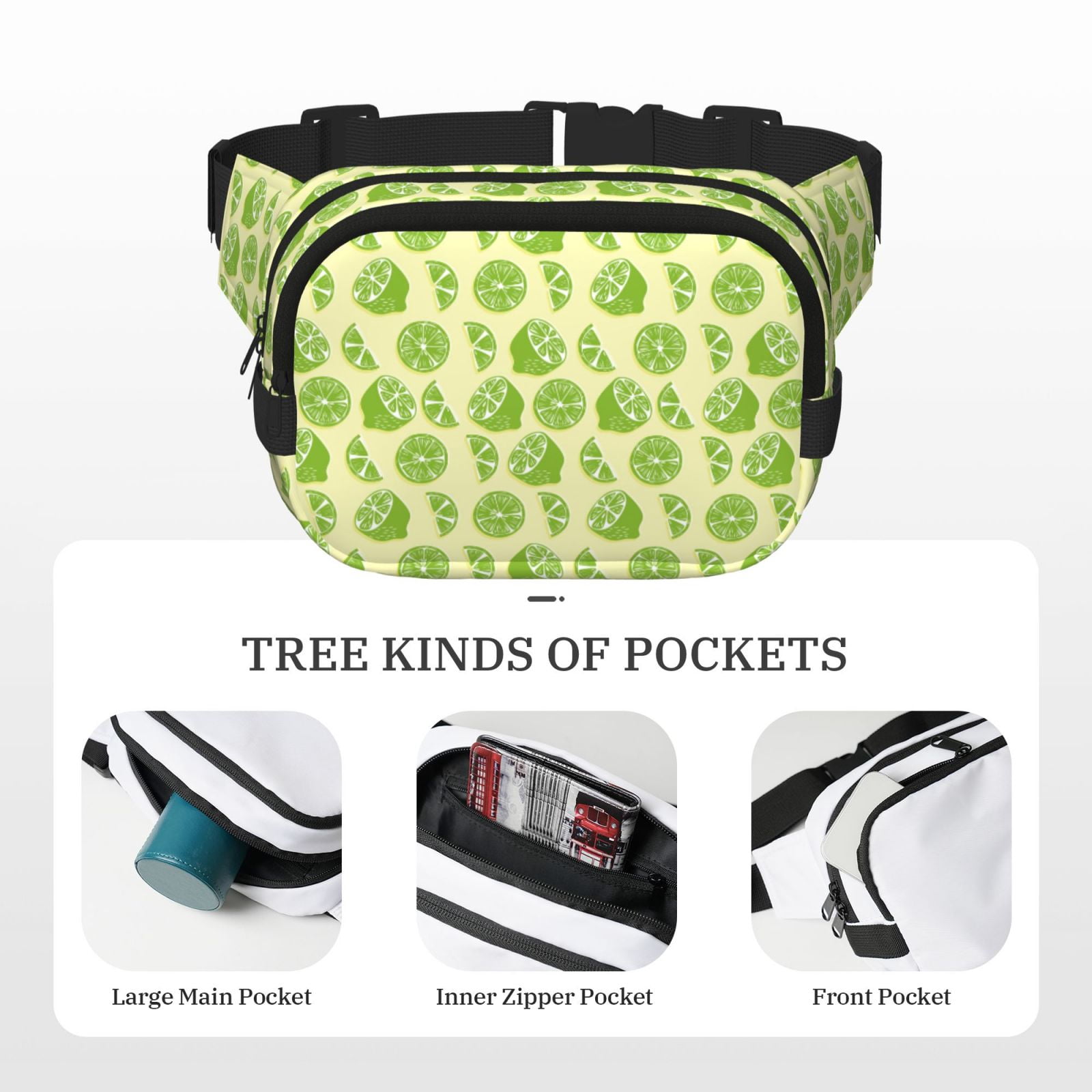 Fuzoiu Various Lemons Print Unisex Square Double Layer Waist Bag,Crossbody Fanny Pack Travel Workout Accessory