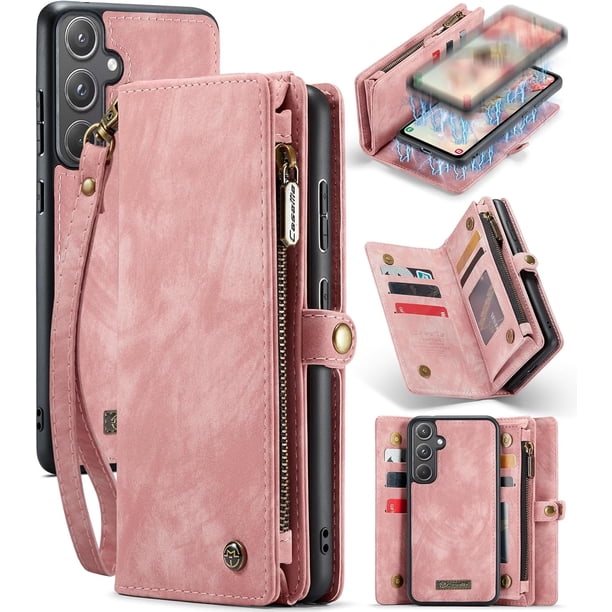 Funda para Samsung A55, tarjetero a prueba de golpes, magnética, 2 en 1, con cremallera desmontable, funda tipo cartera para Samsung Galaxy A55 5G, de cuero TPU antiarañazos
