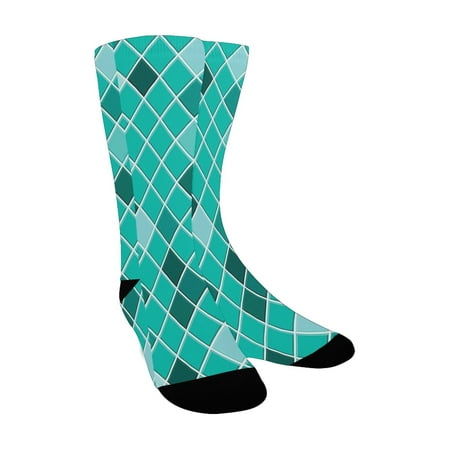 

Turquoise Decor Collection Pattern Of Small Rhombuses Diamond Shape Mosaic Tiles Simple Classical Custom Socks for Women
