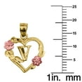 thumbnail image 2 of Genuine 14k Two-tone Gold 0.66" Floral Heart Initial V Pendant Necklace 16", 18", 20", 22" Trendy Charm Initial Necklaces for Women, 2 of 7