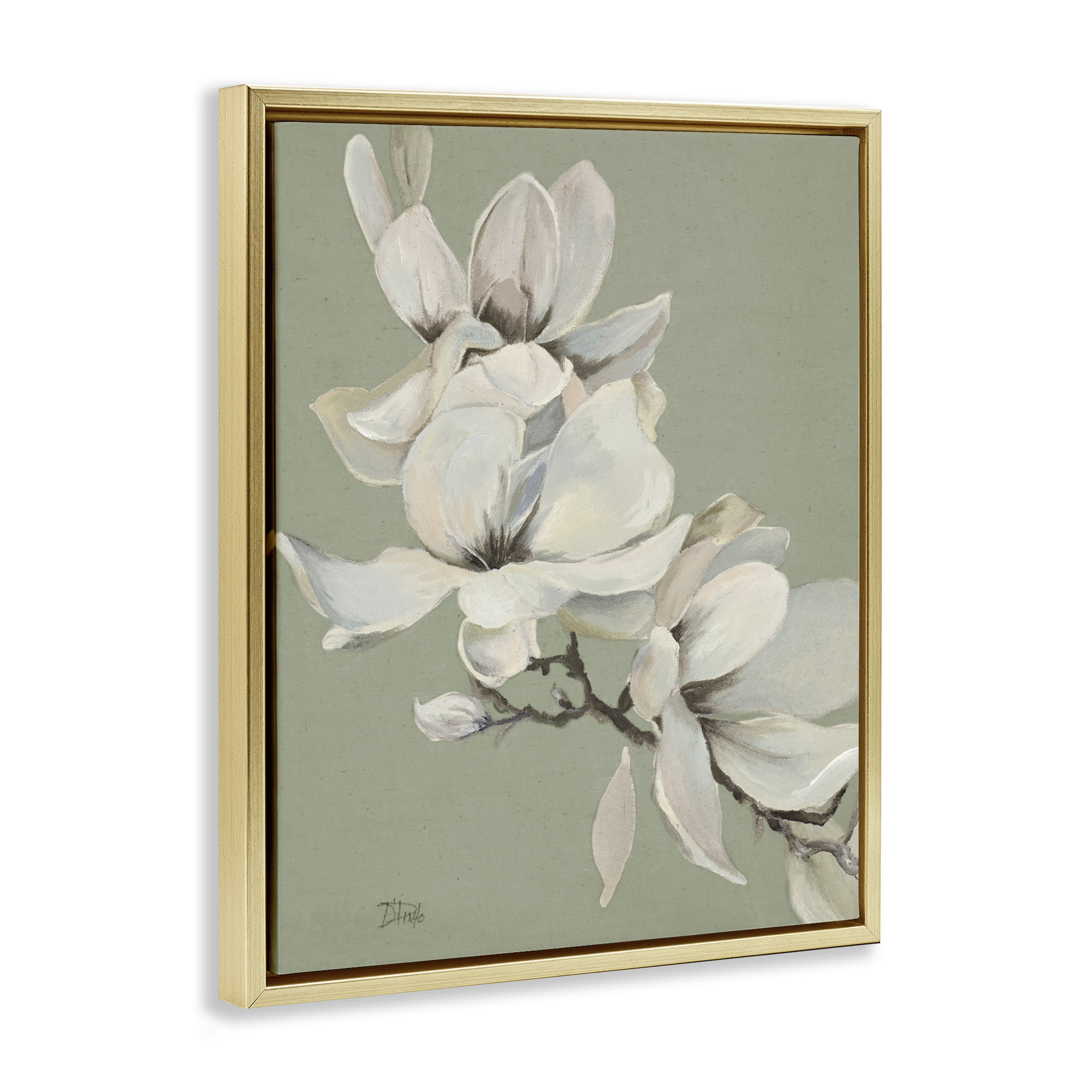 Stupell Industries Magnolias on Sage Florals Gold Framed Floater Canvas Wall Art, design by Patricia Pinto