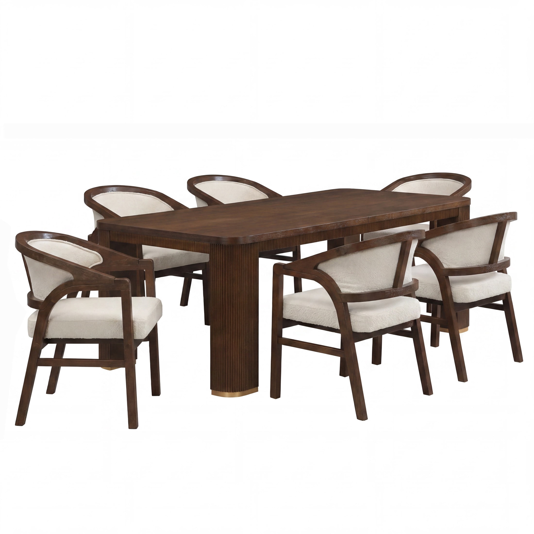 Christopher Knight Home 7-Piece Contemporary Dining Set, 90" Table with Boucle Upholstered Chairs, Walnut