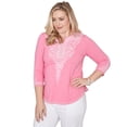 thumbnail image 3 of Alfred Dunner Womens Embroidered Split Neck Three Quarter Sleeve Top, 3 of 4