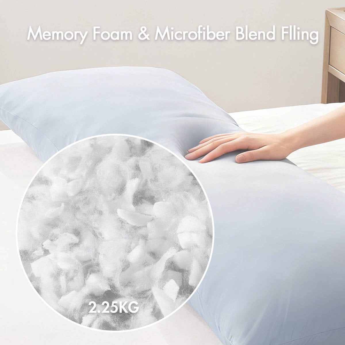 FENGFAN Blue Cooling Full Body Pillow 20x54" Memory Foam Support Pillow with Washable Cover, 1 Pack