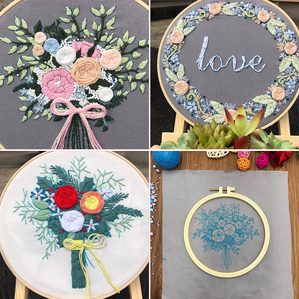 3pcs Embroidery Kits for Beginners,Include Embroidery Clothes with  Pattern,3pcs Embroidery Hoops and Instructions, Scissors,Flowers Plant  Cross Stitch Set for Adults DIY Decor Living Room 
