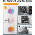 thumbnail image 2 of Livhil Hat Rack 2 Packs, Removable Long Row Hat Hooks for Wall, 2 Mounting Options Baseball Hat Organizer Holds 20 Hats (White), 2 of 8