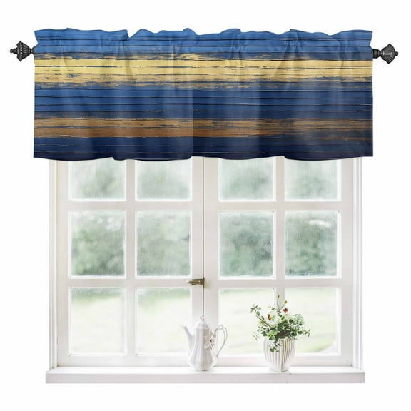 Navy Blue Yellow Kitchen Valances for Windows 60x18 Inch Kitchen Curtains Valances Rod Pocket Modern Abstract Striped Art Bathroom Window Valances for Window Treatment Decor