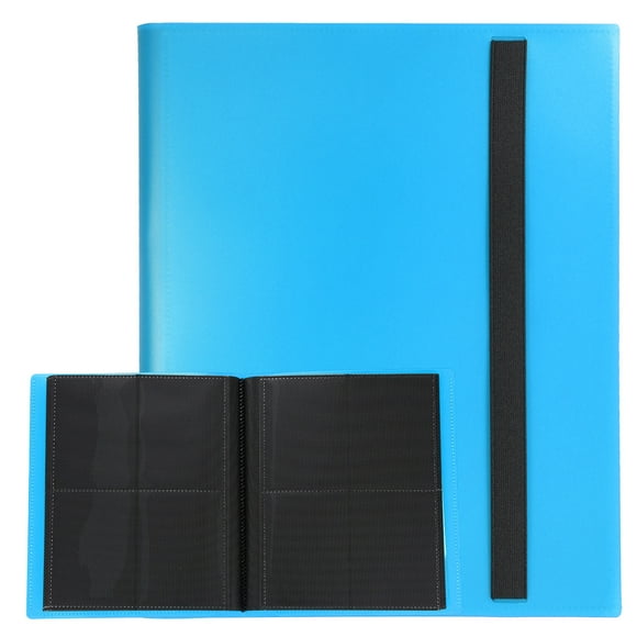 Uxcell 4 Pocket Trading Card Binder, PU Cover Card Collection Binder 160 Side Loading Card Binder Card Album Folder for TCG, Game Cards, Sports Cards(Sky Blue)