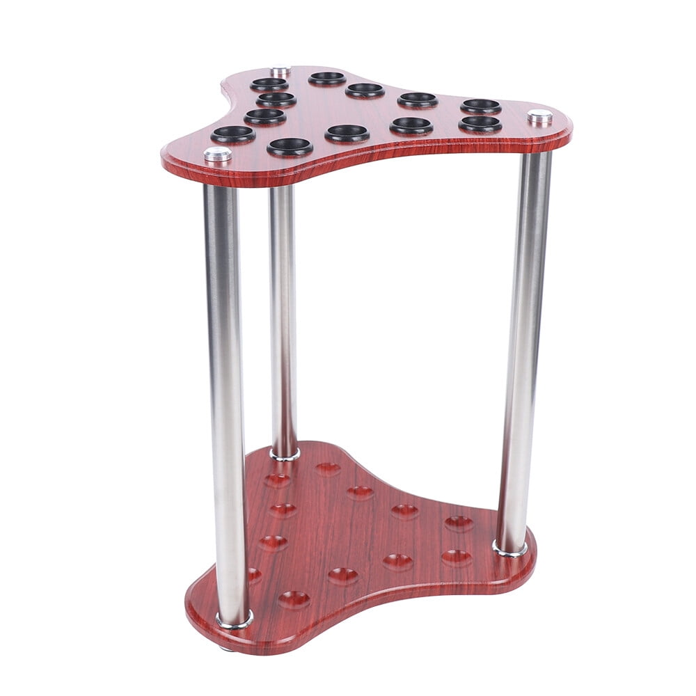 12 Holes Corner Stand Pool Cue Holder Triangle RED Floorstanding Pool Cue Rack with Plastic Protective Rings