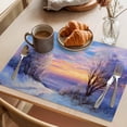 thumbnail image 3 of Winter Landscapes Placemats Set of 6 Christmas Nature Snow Forest Sunset Place Mats Indoor Wipeable Table Mats Washable Cloth Dining Table Placemats for Kitchen Holiday Party Home Decor 13x19 Inch, 3 of 9