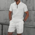 thumbnail image 2 of Bovxnpu Men's Summer Beach Outfits 2 Piece Short Sleeve Shirts and Shorts Vacation Sets Short Sleeve Collared Casual Elastic Waist Zip Pocket Short Set, 2 of 7