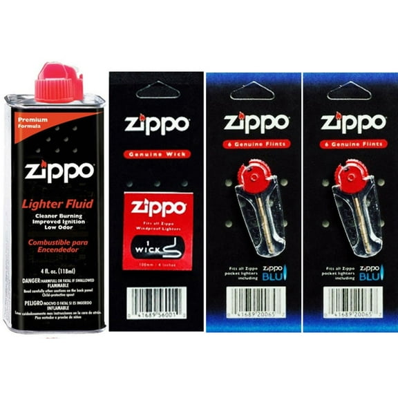 Zippo Gift Set - 4 oz Lighter Fluid 1 Wick Card & 2 Flint Card (12 Flints)