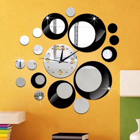 PAMINGONO 1Set Round Wall Clock Modern Mirror Design For Home Living Room Dining Room Decor