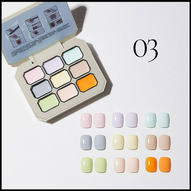 Set de 9 esmaltes de uñas adhesivos sólidos con nueve diseños, 27 g de goma de metilo
