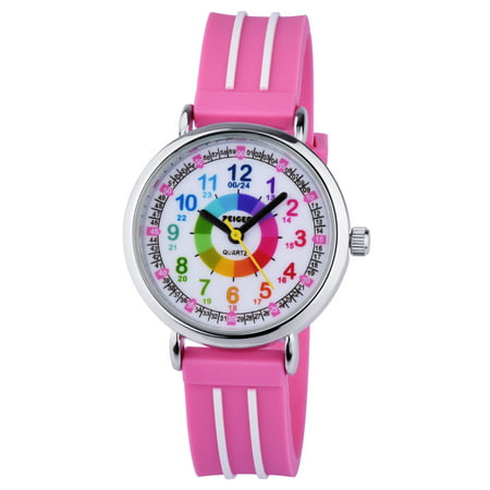 Zeiger Kids Quartz Colorful Numerals Wrist Watch Pink Silicone Band Time Teacher Easy Read Boys Girls Teens