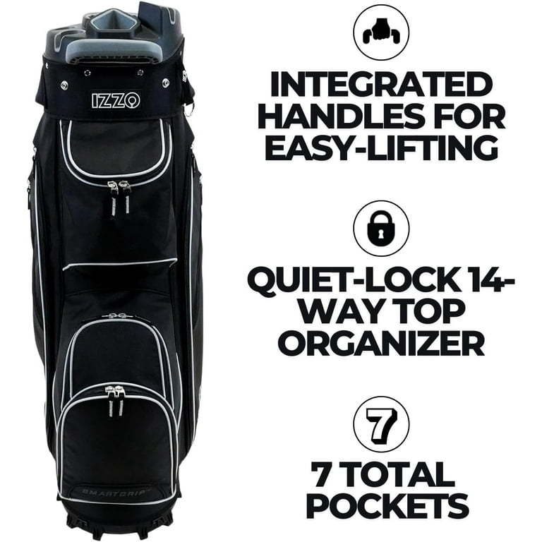 IZZO Golf Vault Cart Bag - 14-Way Quiet Club Lock Top Divider