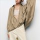 thumbnail image 5 of Chaqueta Abullonada para Mujer, Casual, con Mangas de Murciélago, Cuello Solapa, Cremallera, Chaquetas Urbanas Plisadas de Gran Tamaño Caqui L, 5 of 10