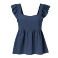 thumbnail image 6 of Women Summer Tops Women Pleated Top Shirt Spaghetti Strap Camisole Fit Casual Sleeveless Summer Tank Tops Fashion Shirt Business Casual Fashion Crop Neck Bras Small Crop Thick Bohemian for Blue S, 6 of 6