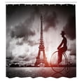 thumbnail image 3 of Ambesonne Eiffel Tower Shower Curtain, Man on Retro Bicycle, 69"Wx70"L, Grey Pink Black, 3 of 5