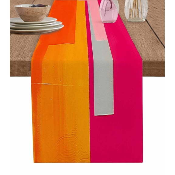 Ldtrchee Pink Orange Table Runner 72 Inches, Geometric Modern Abstract Oil Painting Bed Runner Dresser Scarves Tabletop for Indoor Outdoor Parties/Ceremony/Banquet, 18" x 72"