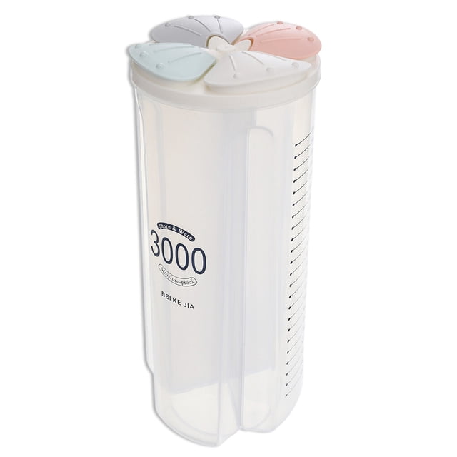 Food Container Grids Scaled Grain Storage Organizer Dust-proof Kitchen Cabinet Tea Box with Lid, 4 Grids, 3000ml